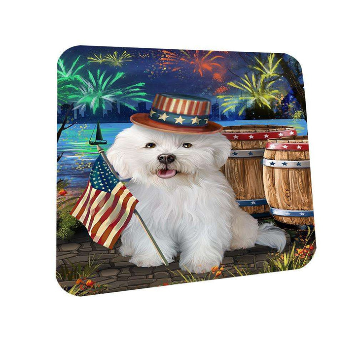 4th of July Independence Day Fireworks Bichon Frise Dog at the Lake Coasters Set of 4 CST50889