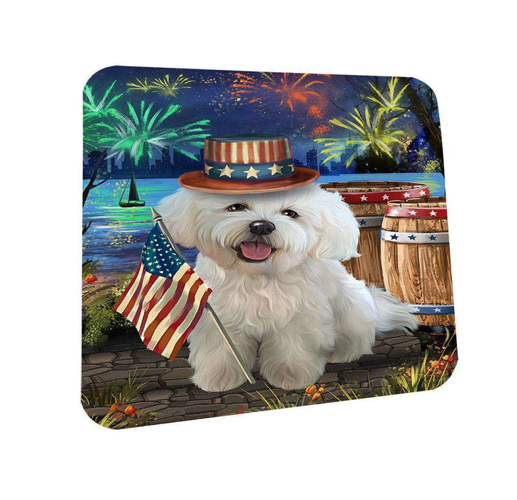 4th of July Independence Day Fireworks Bichon Frise Dog at the Lake Coasters Set of 4 CST50890