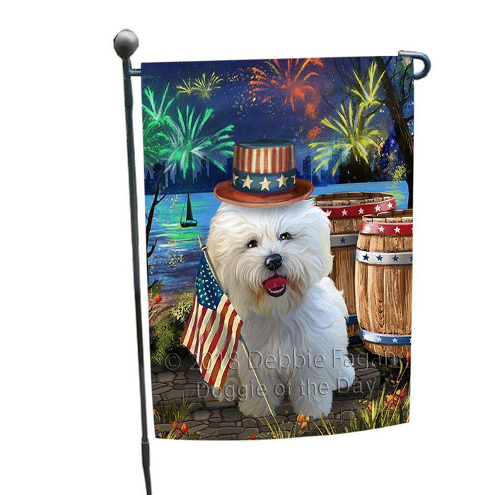 4th of July Independence Day Fireworks Bichon Frise Dog at the Lake Garden Flag GFLG50850