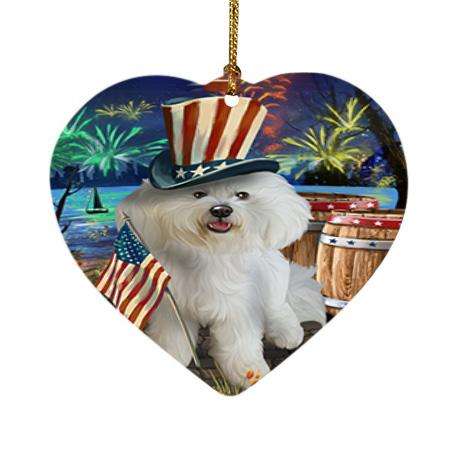 4th of July Independence Day Fireworks Bichon Frise Dog at the Lake Heart Christmas Ornament HPOR50927