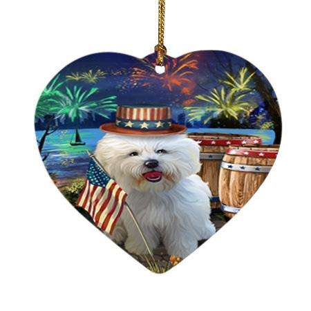 4th of July Independence Day Fireworks Bichon Frise Dog at the Lake Heart Christmas Ornament HPOR50928