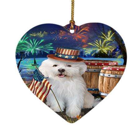 4th of July Independence Day Fireworks Bichon Frise Dog at the Lake Heart Christmas Ornament HPOR50930