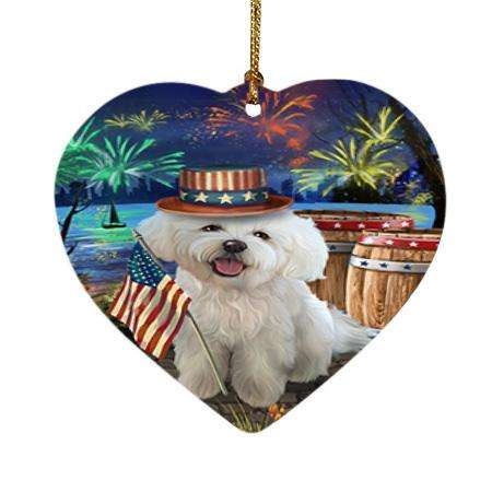4th of July Independence Day Fireworks Bichon Frise Dog at the Lake Heart Christmas Ornament HPOR50931