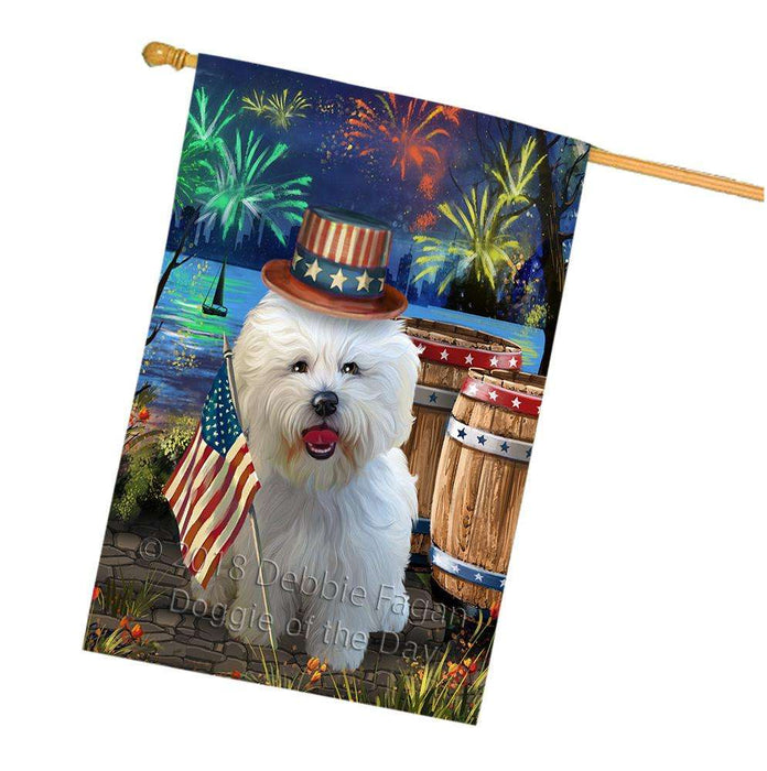 4th of July Independence Day Fireworks Bichon Frise Dog at the Lake House Flag FLG50986