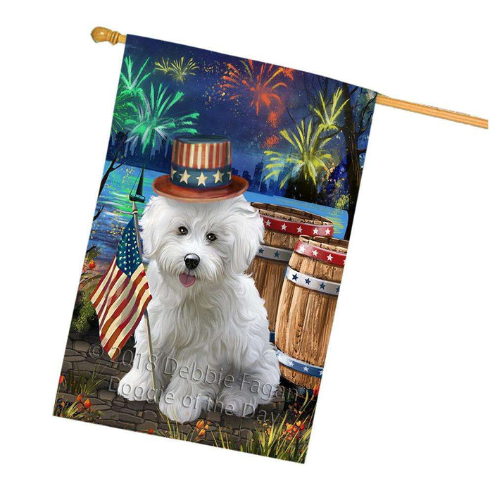 4th of July Independence Day Fireworks Bichon Frise Dog at the Lake House Flag FLG50987