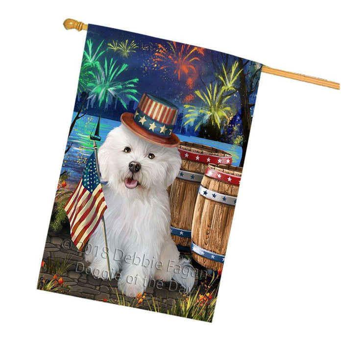 4th of July Independence Day Fireworks Bichon Frise Dog at the Lake House Flag FLG50988