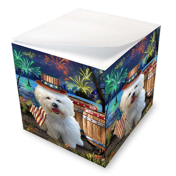4th of July Independence Day Fireworks Bichon Frise Dog at the Lake Note Cube NOC50928