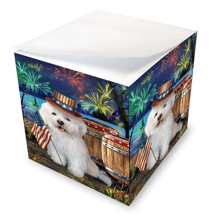 4th of July Independence Day Fireworks Bichon Frise Dog at the Lake Note Cube NOC50930