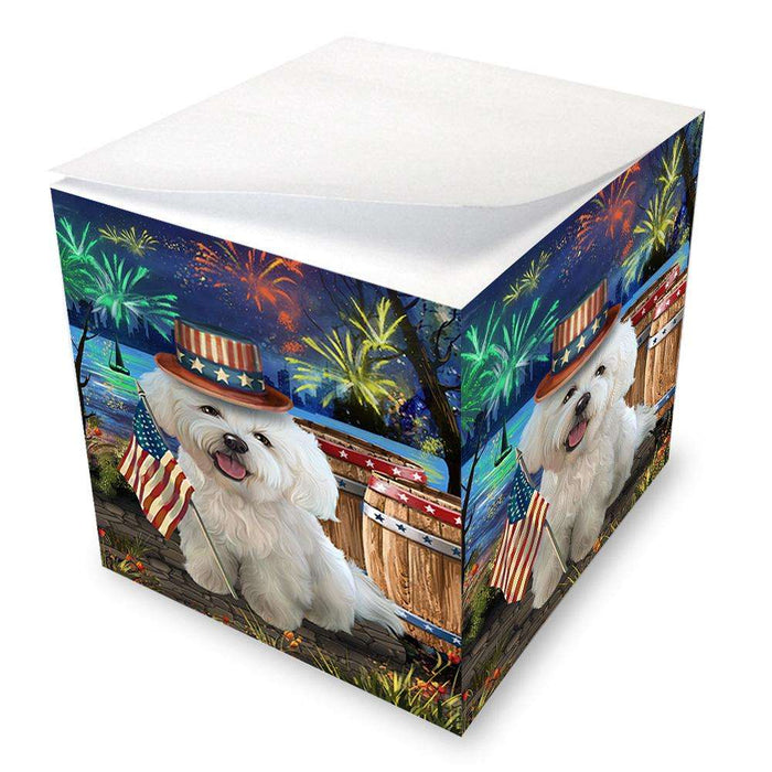 4th of July Independence Day Fireworks Bichon Frise Dog at the Lake Note Cube NOC50931