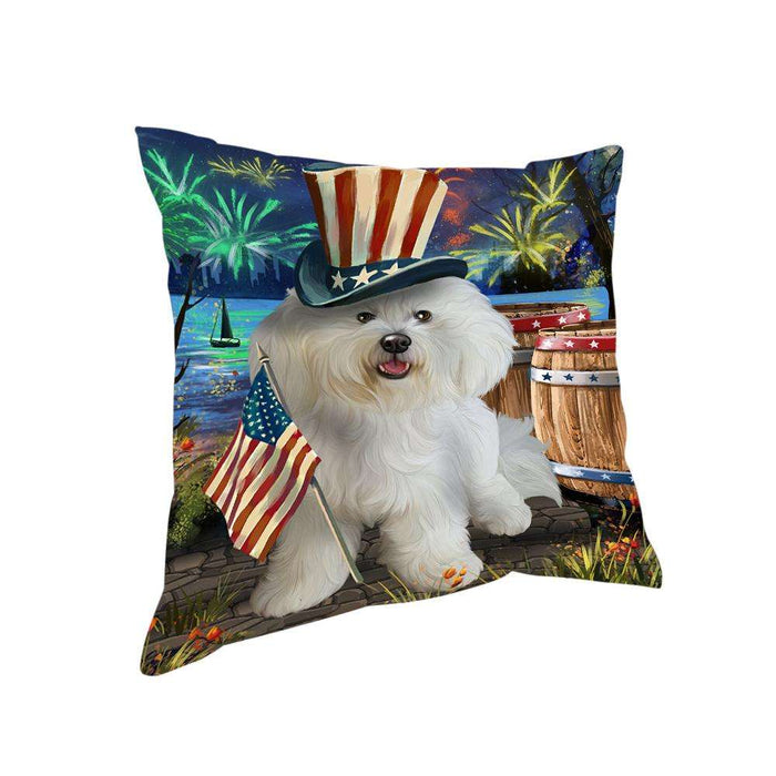 4th of July Independence Day Fireworks Bichon Frise Dog at the Lake Pillow PIL59772