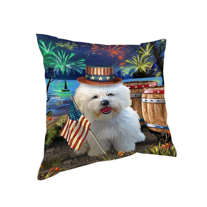 4th of July Independence Day Fireworks Bichon Frise Dog at the Lake Pillow PIL59776