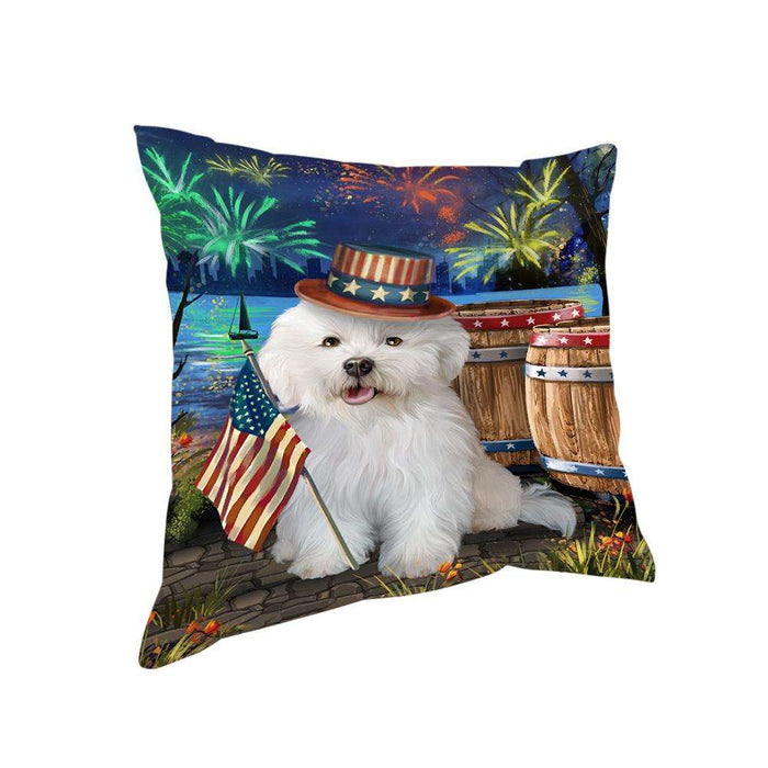 4th of July Independence Day Fireworks Bichon Frise Dog at the Lake Pillow PIL59784