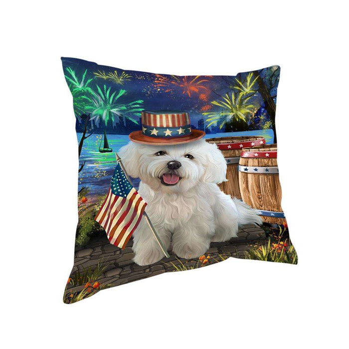 4th of July Independence Day Fireworks Bichon Frise Dog at the Lake Pillow PIL59788