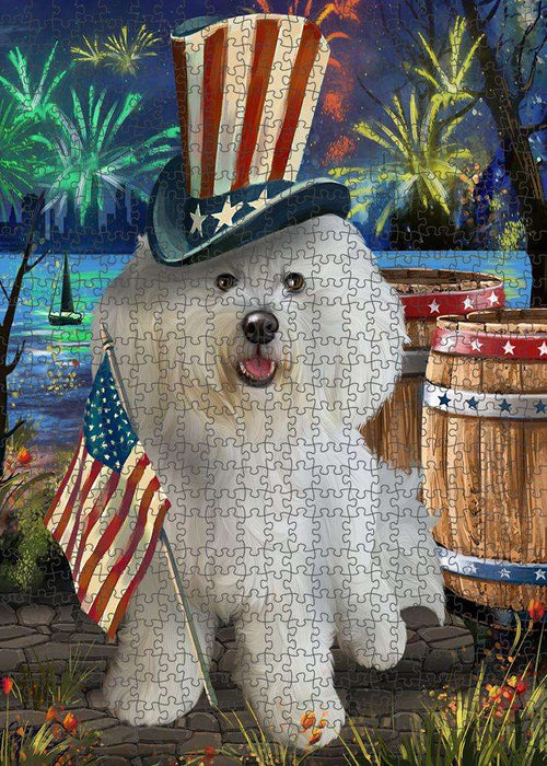 4th of July Independence Day Fireworks Bichon Frise Dog at the Lake Puzzle with Photo Tin PUZL56643