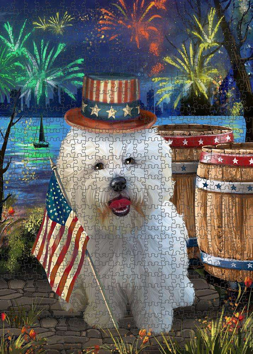 4th of July Independence Day Fireworks Bichon Frise Dog at the Lake Puzzle with Photo Tin PUZL56646