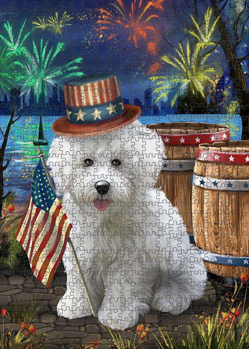 4th of July Independence Day Fireworks Bichon Frise Dog at the Lake Puzzle with Photo Tin PUZL56649