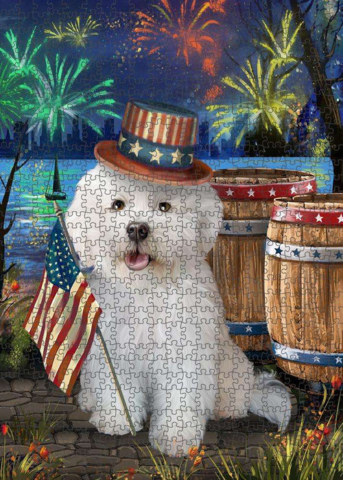 4th of July Independence Day Fireworks Bichon Frise Dog at the Lake Puzzle with Photo Tin PUZL56652