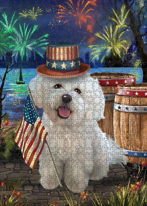 4th of July Independence Day Fireworks Bichon Frise Dog at the Lake Puzzle with Photo Tin PUZL56655