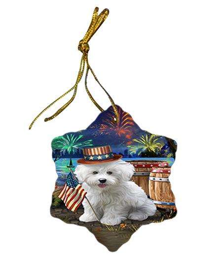 4th of July Independence Day Fireworks Bichon Frise Dog at the Lake Star Porcelain Ornament SPOR50921