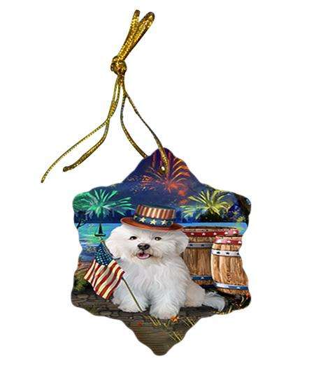 4th of July Independence Day Fireworks Bichon Frise Dog at the Lake Star Porcelain Ornament SPOR50922