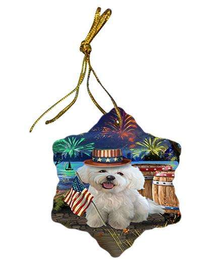 4th of July Independence Day Fireworks Bichon Frise Dog at the Lake Star Porcelain Ornament SPOR50923