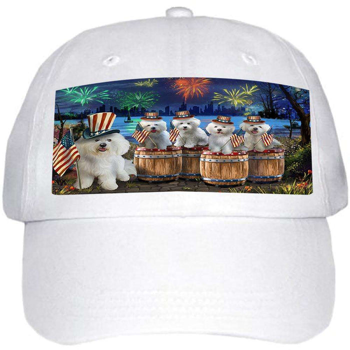 4th of July Independence Day Fireworks Bichon Frises at the Lake Ball Hat Cap HAT56775