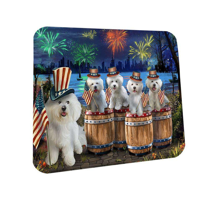 4th of July Independence Day Fireworks Bichon Frises at the Lake Coasters Set of 4 CST50973