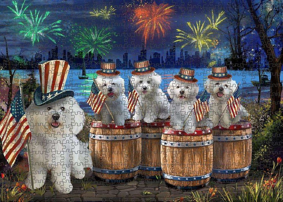 4th of July Independence Day Fireworks Bichon Frises at the Lake Puzzle with Photo Tin PUZL56904