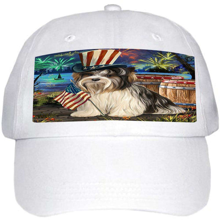 4th of July Independence Day Fireworks Biewer Terrier Dog at the Lake Ball Hat Cap HAT57012