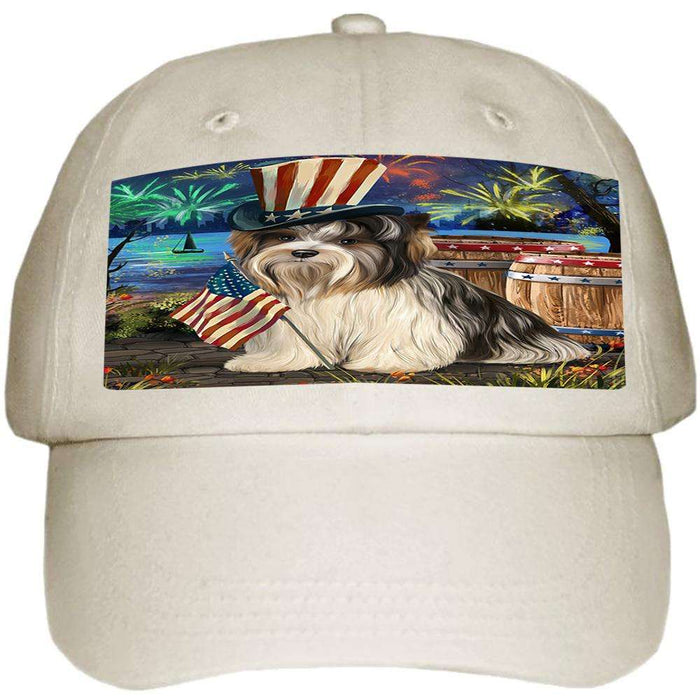 4th of July Independence Day Fireworks Biewer Terrier Dog at the Lake Ball Hat Cap HAT57012