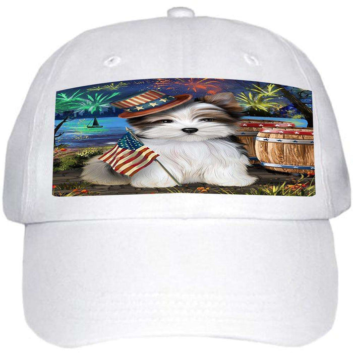 4th of July Independence Day Fireworks Biewer Terrier Dog at the Lake Ball Hat Cap HAT57015