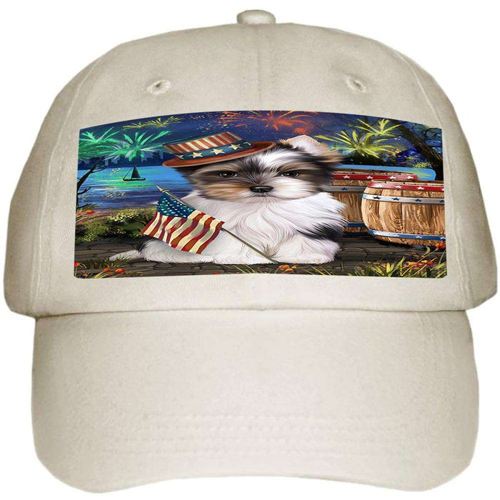 4th of July Independence Day Fireworks Biewer Terrier Dog at the Lake Ball Hat Cap HAT57018