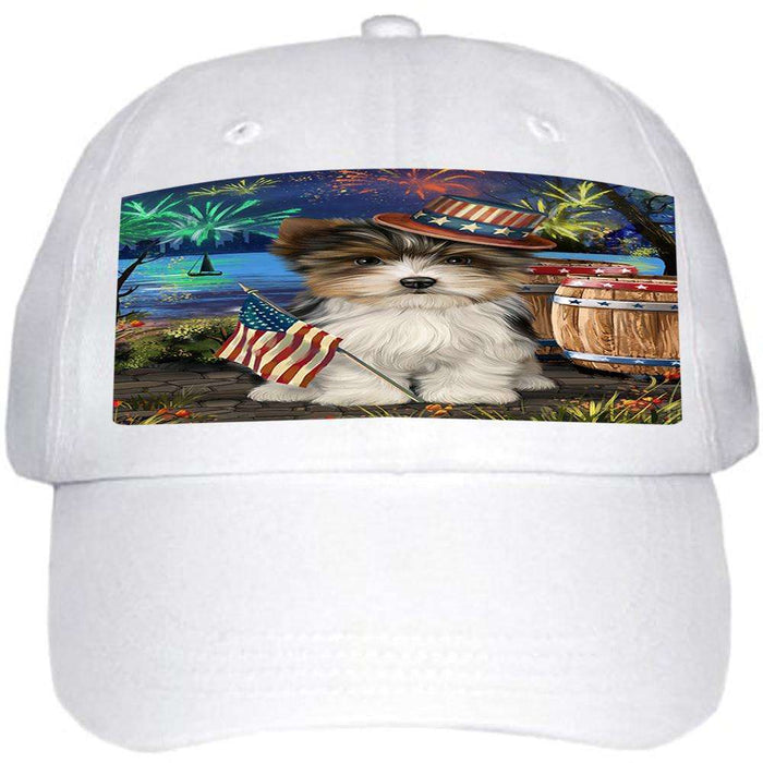 4th of July Independence Day Fireworks Biewer Terrier Dog at the Lake Ball Hat Cap HAT57021