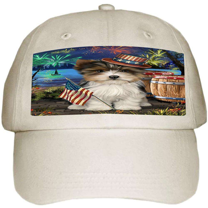 4th of July Independence Day Fireworks Biewer Terrier Dog at the Lake Ball Hat Cap HAT57021