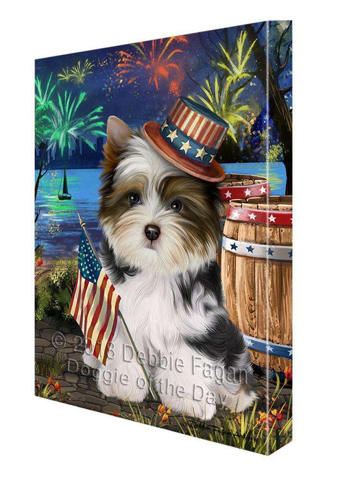 4th of July Independence Day Fireworks Biewer Terrier Dog at the Lake Canvas Print Wall Art Décor CVS76463