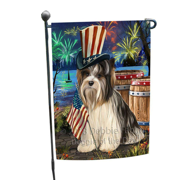 4th of July Independence Day Fireworks Biewer Terrier Dog at the Lake Garden Flag GFLG51015