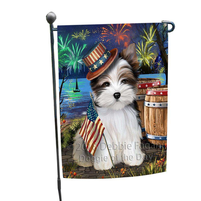 4th of July Independence Day Fireworks Biewer Terrier Dog at the Lake Garden Flag GFLG51016