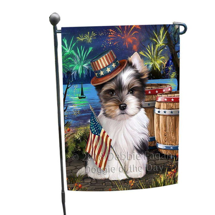 4th of July Independence Day Fireworks Biewer Terrier Dog at the Lake Garden Flag GFLG51017