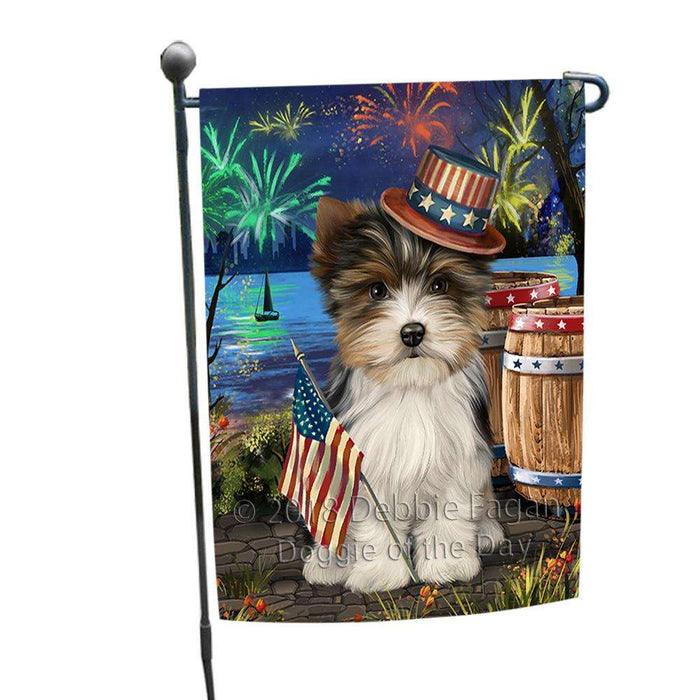 4th of July Independence Day Fireworks Biewer Terrier Dog at the Lake Garden Flag GFLG51018