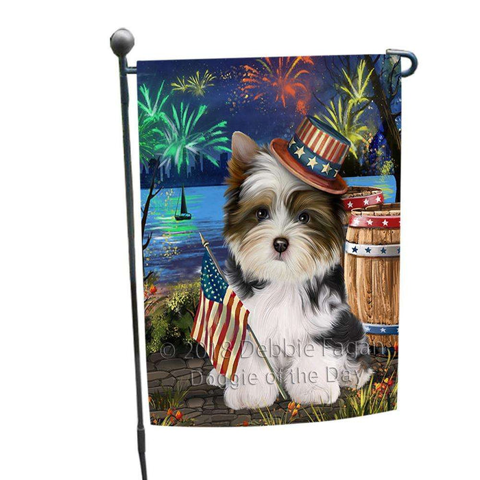 4th of July Independence Day Fireworks Biewer Terrier Dog at the Lake Garden Flag GFLG51019