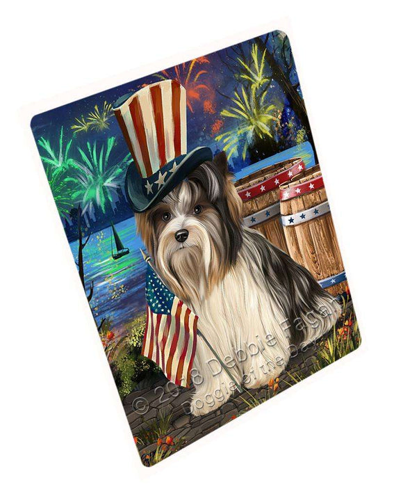 4th of July Independence Day Fireworks Biewer Terrier Dog at the Lake Large Refrigerator / Dishwasher Magnet RMAG66606