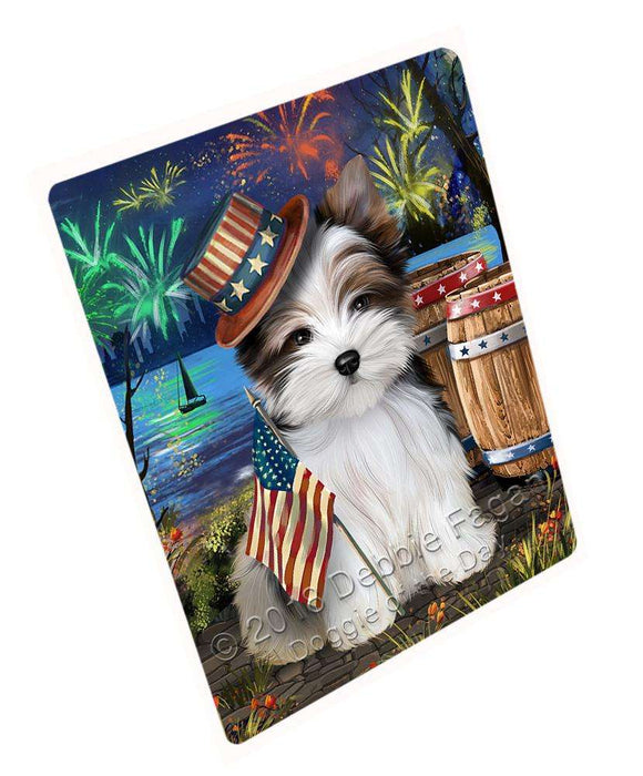 4th of July Independence Day Fireworks Biewer Terrier Dog at the Lake Large Refrigerator / Dishwasher Magnet RMAG66612