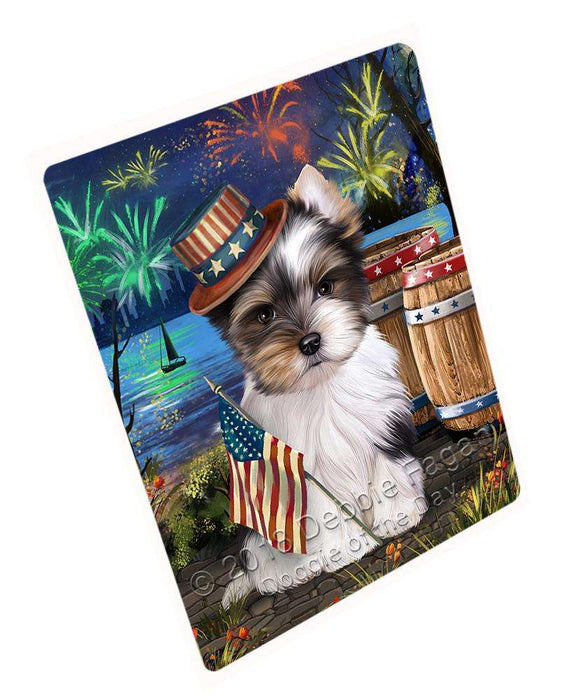 4th of July Independence Day Fireworks Biewer Terrier Dog at the Lake Large Refrigerator / Dishwasher Magnet RMAG66618