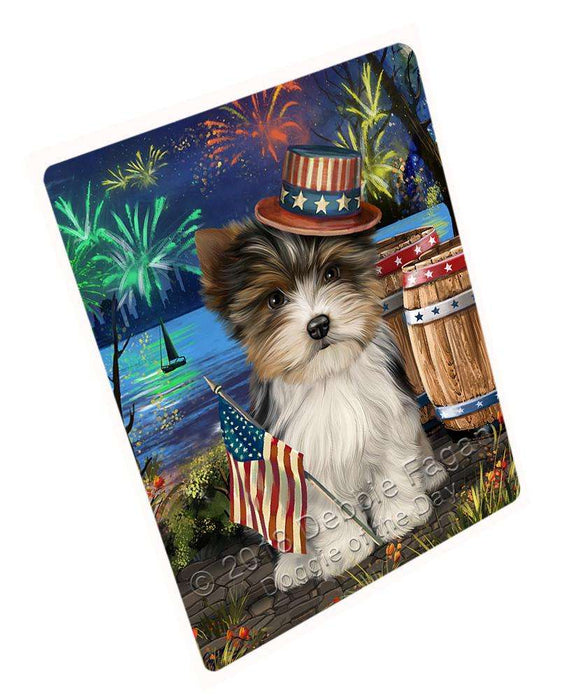 4th of July Independence Day Fireworks Biewer Terrier Dog at the Lake Large Refrigerator / Dishwasher Magnet RMAG66624