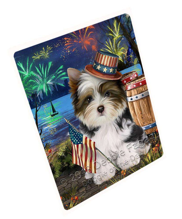 4th of July Independence Day Fireworks Biewer Terrier Dog at the Lake Large Refrigerator / Dishwasher Magnet RMAG66630