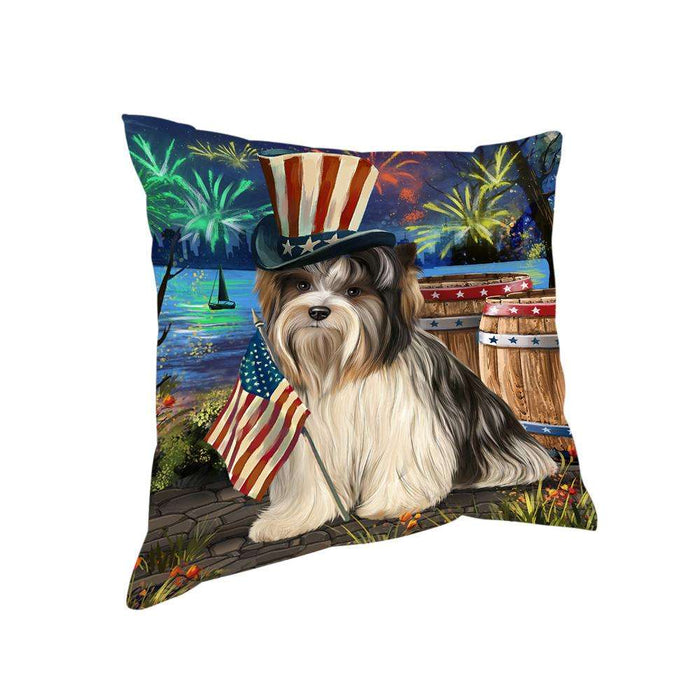 4th of July Independence Day Fireworks Biewer Terrier Dog at the Lake Pillow PIL60436