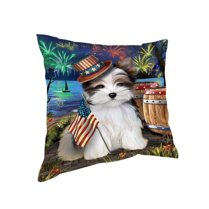 4th of July Independence Day Fireworks Biewer Terrier Dog at the Lake Pillow PIL60440