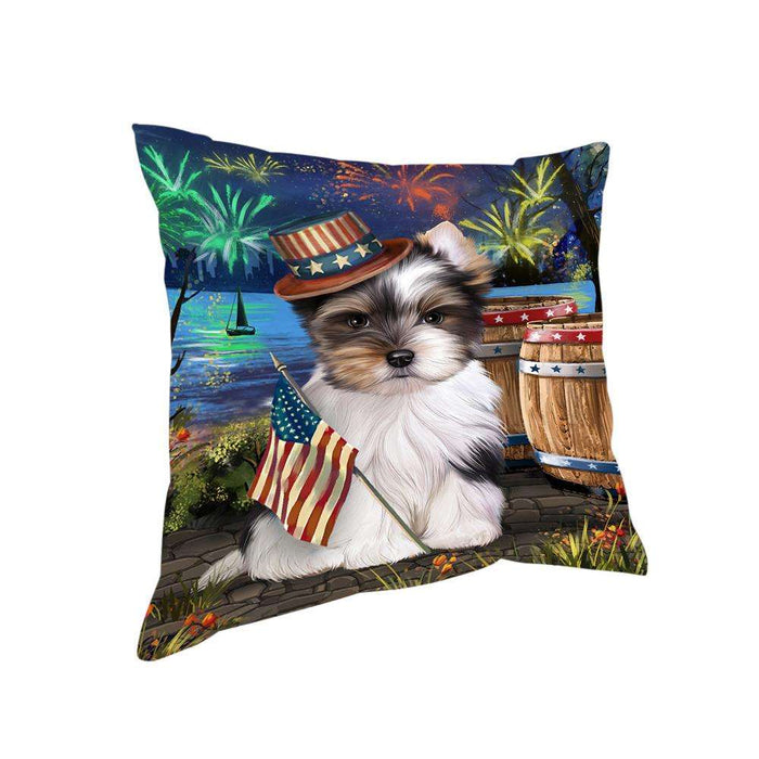 4th of July Independence Day Fireworks Biewer Terrier Dog at the Lake Pillow PIL60444