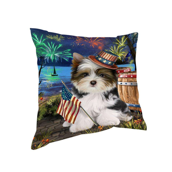4th of July Independence Day Fireworks Biewer Terrier Dog at the Lake Pillow PIL60452