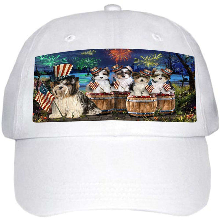 4th of July Independence Day Fireworks Biewer Terriers at the Lake Ball Hat Cap HAT56778